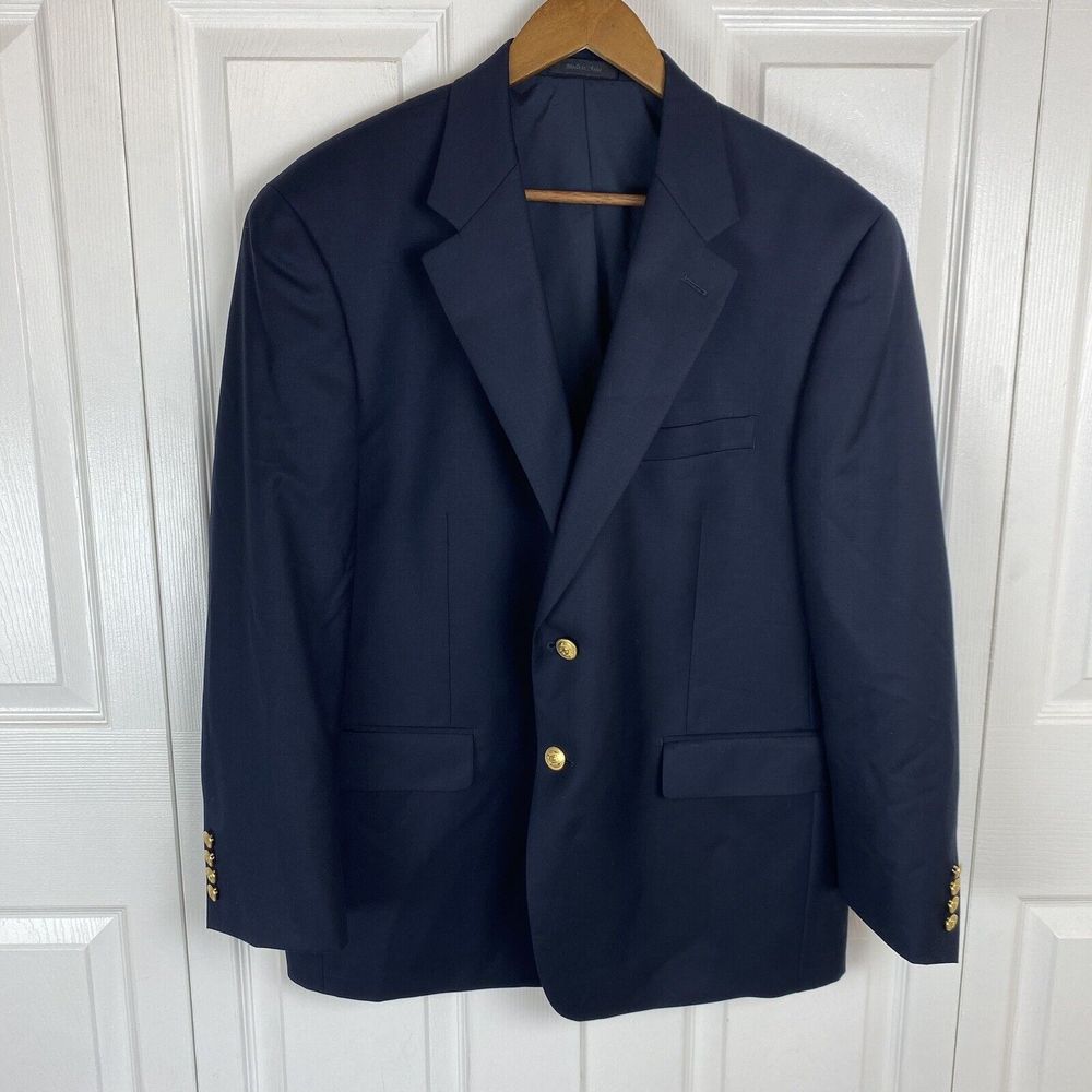 Lauren Ralph Lauren 44 100% Wool Blazer Jacket Sports Coat Navy Blue Gold button